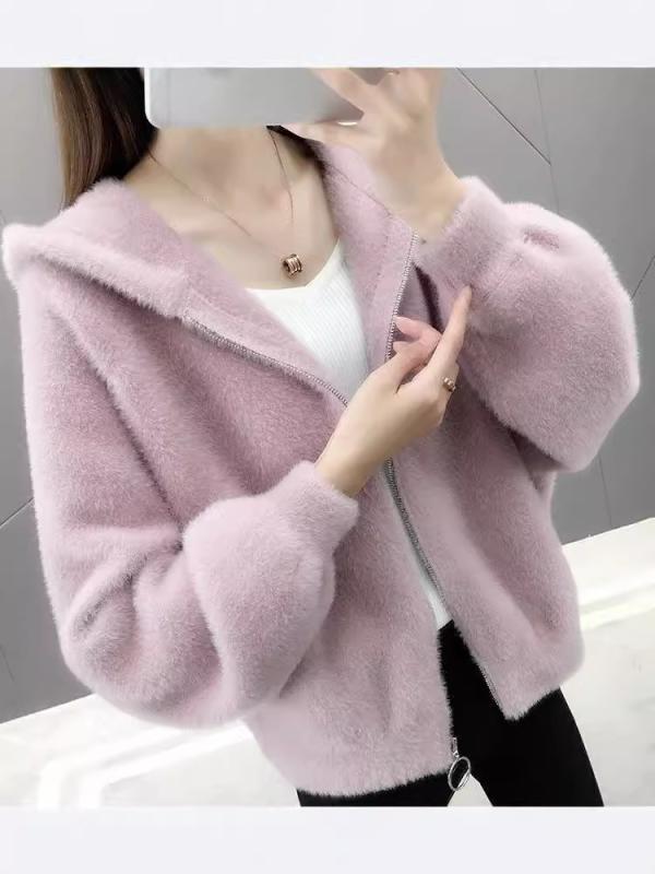 カーディガン レディース 秋冬 韓国風 長袖 ニット アウター ゆったり 仙女 フェイクファー ミンク風 トップス 羽織り ピンク ホワイト