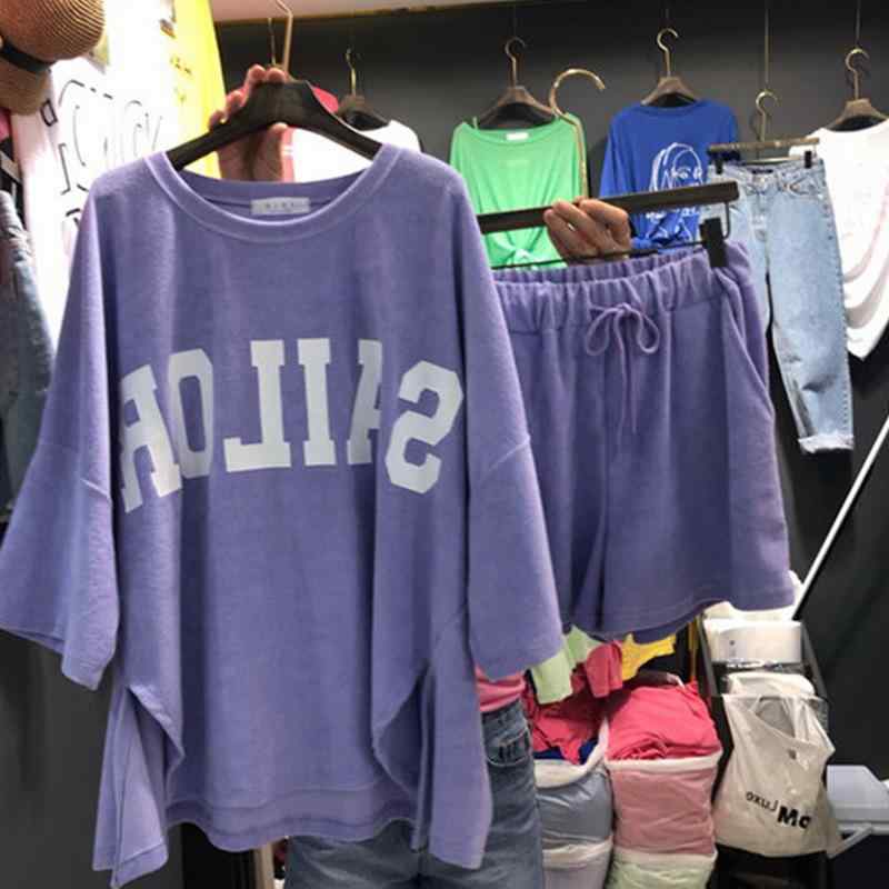 セットアップ レディース 春夏 学生 部屋着 半袖 短パン 運動着 スポーティー カジュアル かわいい プリント 綿 快適 普段使い ルームウェア
