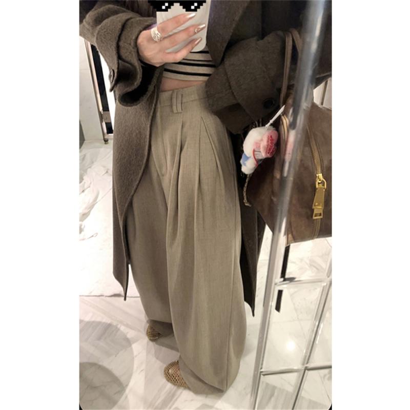 パンツ レディース ストレート 燕麦グレー 高腰 ポリエステル ゆったり 体型カバー カジュアル 通勤 6,614円