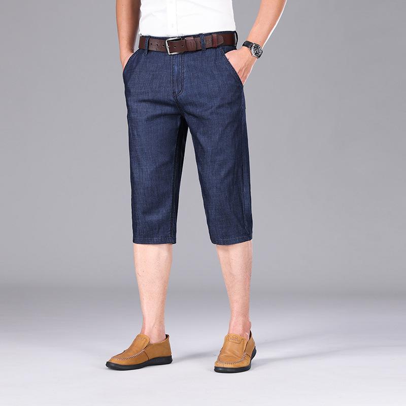 ハーフパンツ 男性用 薄手 ストレッチ デニムパンツ 7分丈 直筒 普段使い 部屋着 伸縮性 接触冷感 吸湿速乾 夏