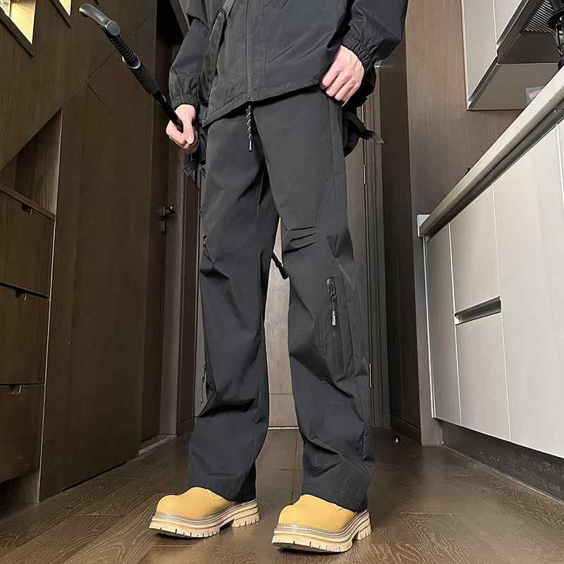 パンツ メンズ 秋冬 男性用 ズボン 防風 撥水加工 ストレート ゆったり 大きいサイズ アウトドア 部屋着 黒