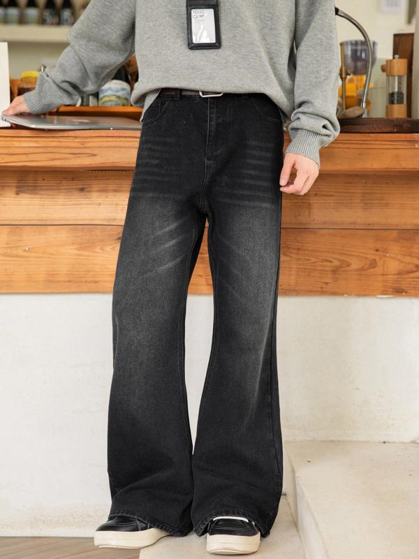 デニム メンズ デニムパンツ ジーンズ ウォッシュ加工 ワークパンツ ルーズフィット ストレートパンツ カジュアルパンツ ゆったり ジーパン 黒 ブラック ブルー