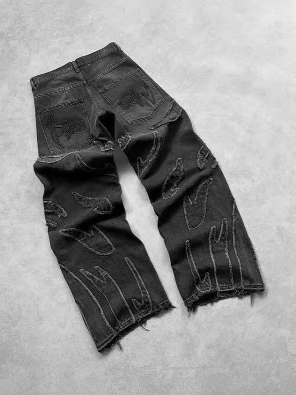 デニム メンズ 男性用 ジーンズ ストレート ブラック 黒 立体 プリント ウォッシュ加工 ジーパン Gパン ズボン パンツ ボトムス 長ズボン カジュアル アメカジ
