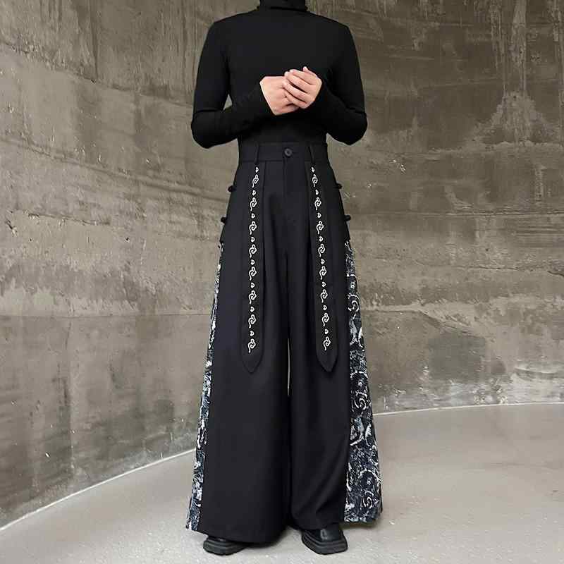 カジュアルパンツ 男性用 中国風 刺繍入り ワイドレッグパンツ 新中国スタイル チャイナ風ボタン テーパードパンツ ボトムス リラックス 春秋