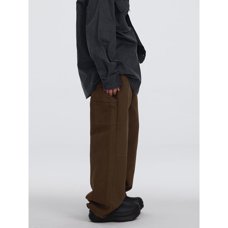 ワークパンツ 男性用 ワイドレッグ ストレートパンツ カジュアルパンツ コットン 無地 ポケット カーゴパンツ 黒 ブラック コーヒー色 M L XL XXL 秋