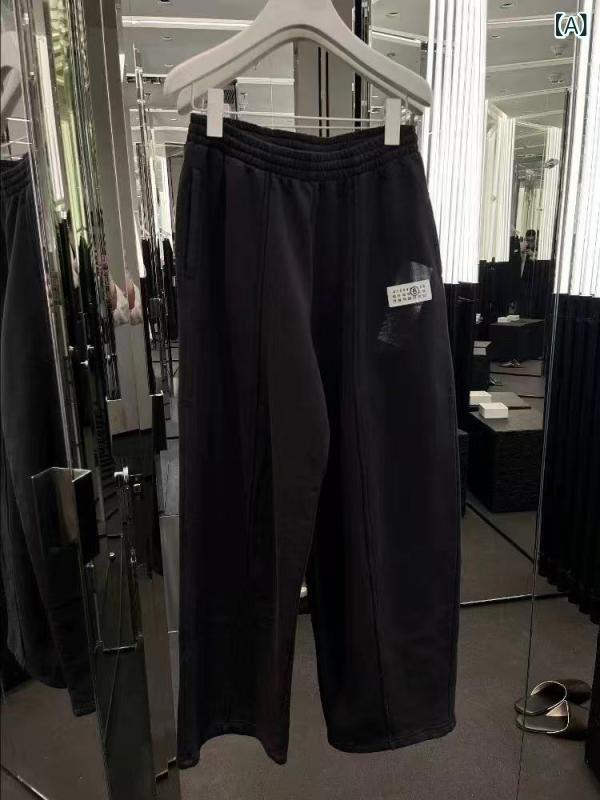 パンツ 男性用 ストレートパンツ テーパードパンツ コットンパンツ ロゴプリント 高腰 ゆったり ブラック 普段使い