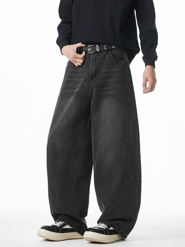 デニム メンズ ルーズフィット ジーンズ 春 サイド切り替え デザイン キャロットパンツ レトロ ロングパンツ ジーパン Gパン カジュアル ストリート