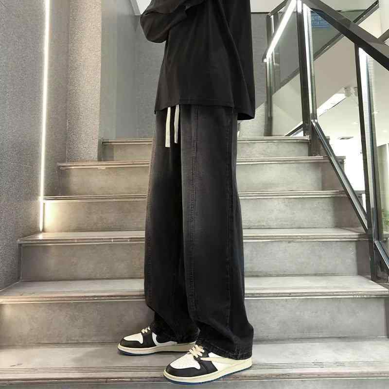 ジーンズ メンズ ストレート ワイドレッグ デニムパンツ 春秋 カジュアル ジーパン ファッション ボトムス ブラック ブルー グレー S M L XL 2XL 3XL