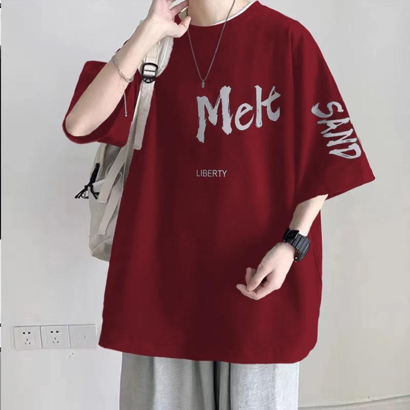 Tシャツ 男性用 大きいサイズ 半袖 コットン ゆったり ラウンドネック プリント カレッジスタイル カジュアル 普段使い ルームウェア 部屋着 春夏 ブラック ネイビー ホワイト グレー パープル グリーン ブルー レッド イエロー ベージュ