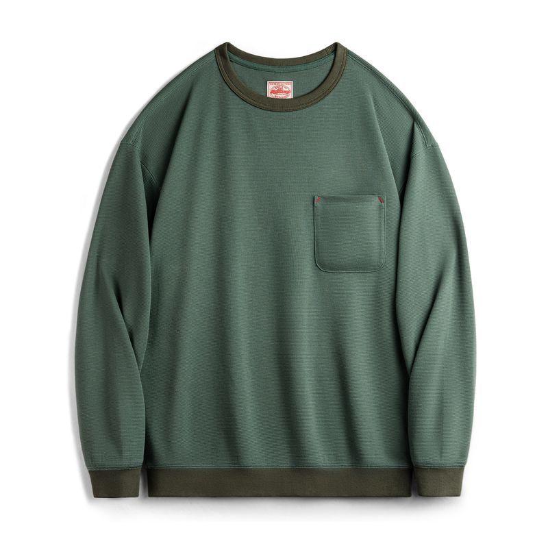 Tシャツ 男性用 ワッフル 長袖 トップス カットソー プルオーバー ゆったり 部屋着 普段使い コットン 苔?? ?石灰