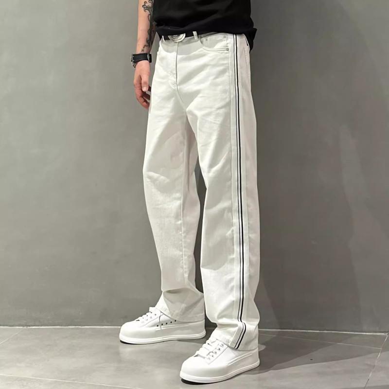 デニム メンズ ストレートパンツ ワイドレッグ カジュアルパンツ 切り替え 普段使い 中厚手 オールシーズン ブラック ホワイト系
