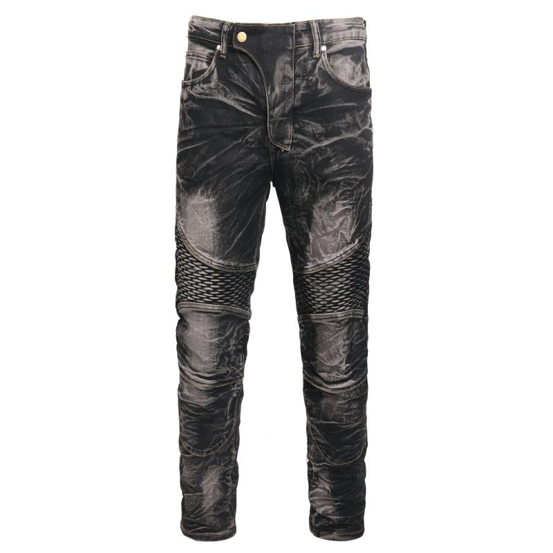 ジーンズ 男性用 ストレート デニム ウォッシュ加工 USED加工 中厚手 伸縮性 ブラック