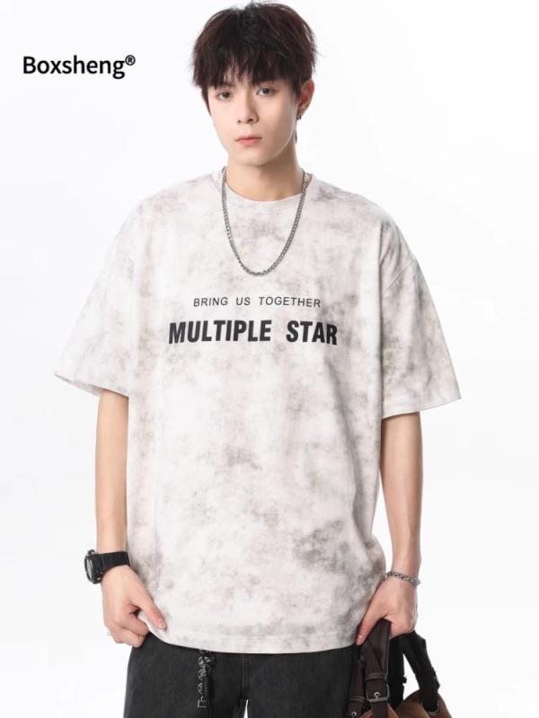 Tシャツ 男性用 絞り染め コットン カジュアル トップス 薄手 普段使い ルームウェア アウトドア ブラック ホワイト グレー系