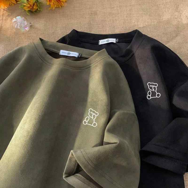 Tシャツ メンズ 男性用 半袖 ビッグシルエット レトロ ストリート 無地 接触冷感 鹿の子 普段使い 部屋着 トップス カットソー カフェオレ ベージュ系