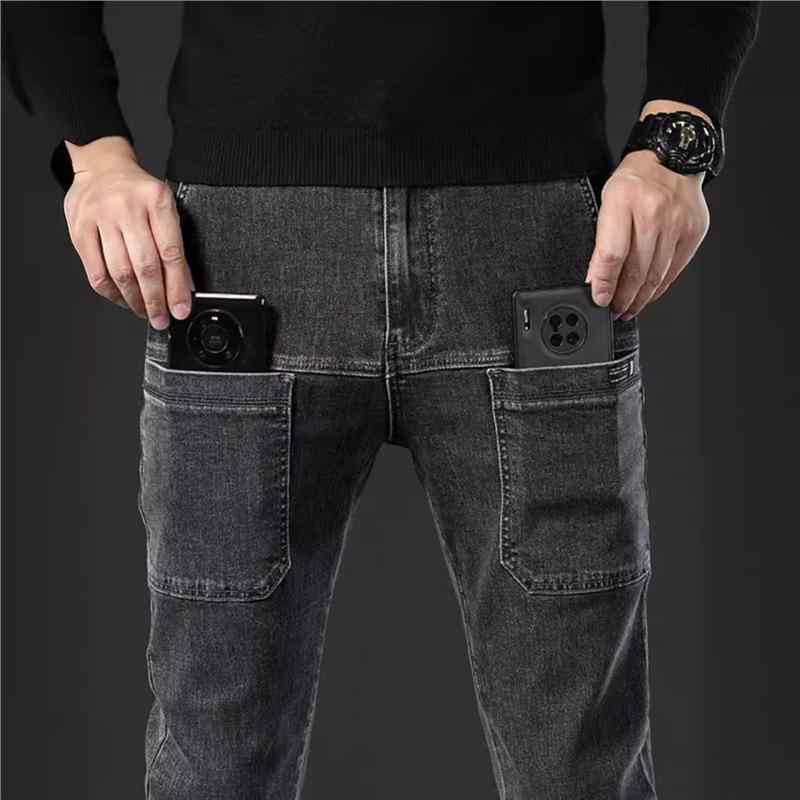デニム メンズ 多ポケット ジーンズ 男性用 伸縮性 ストレート カーゴパンツ ウォッシュ加工 ブラック系 ブルー系 ジーパン 普段使い アウトドア