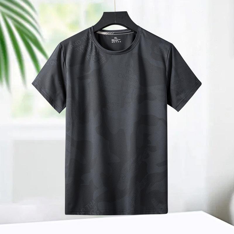 Tシャツ 男性用 迷彩柄 半袖 薄手 通気性 スポーツウェア 吸湿速乾 クルーネック カットソー グレー ブラック ホワイト ポリエステル 大きいサイズ