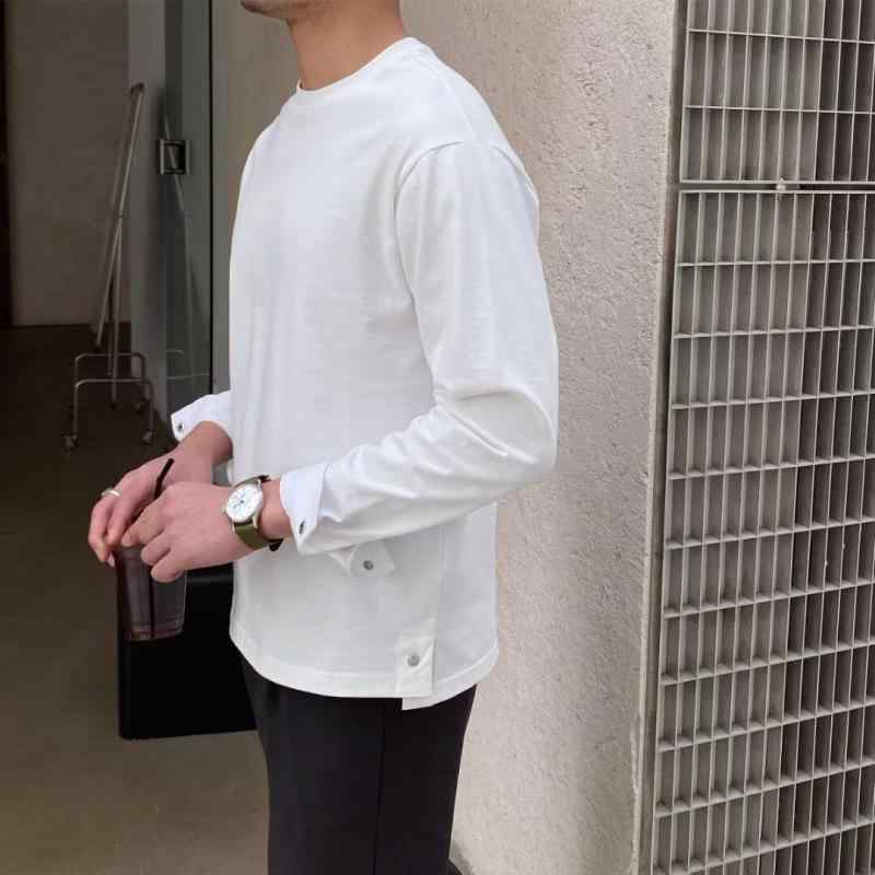 Tシャツ メンズ 男性用 長袖Tシャツ 無地 クルーネック カットソー 韓国風 ゆったり トップス 薄手 ブラック ホワイト 普段使い