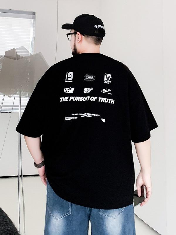 Tシャツ 男性用 半袖 コットン トップス 美式 ストリート ゆったり ラウンドネック プリント カジュアル 普段使い 黒 夏