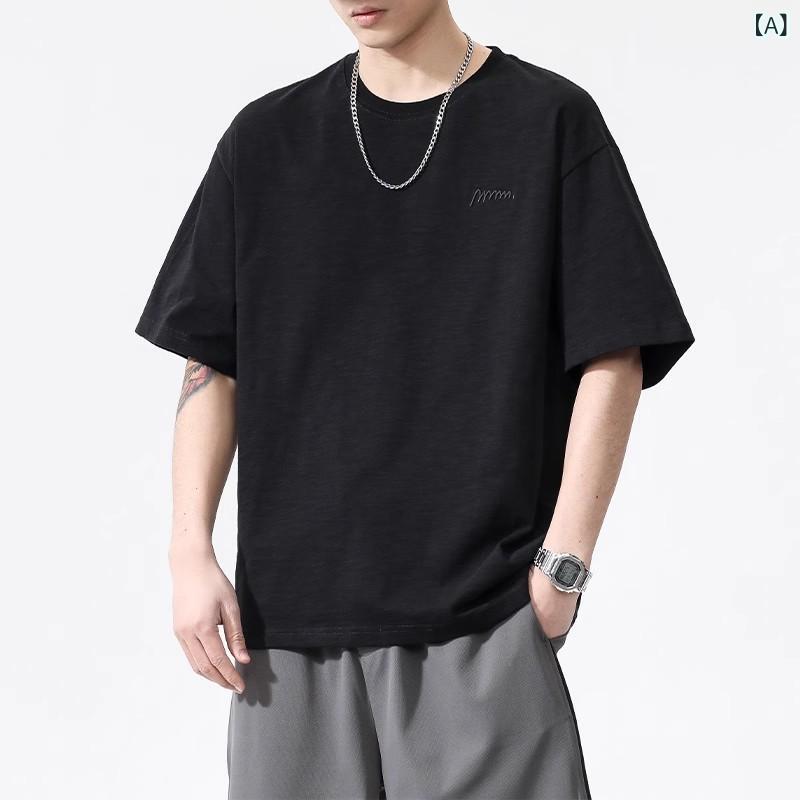 Tシャツ メンズ 半袖 薄手 男性用 丸首 コットン 100% トップス カットソー 無地 吸湿速乾 接触冷感 普段使い 部屋着 ブラック ホワイト グレー カーキ