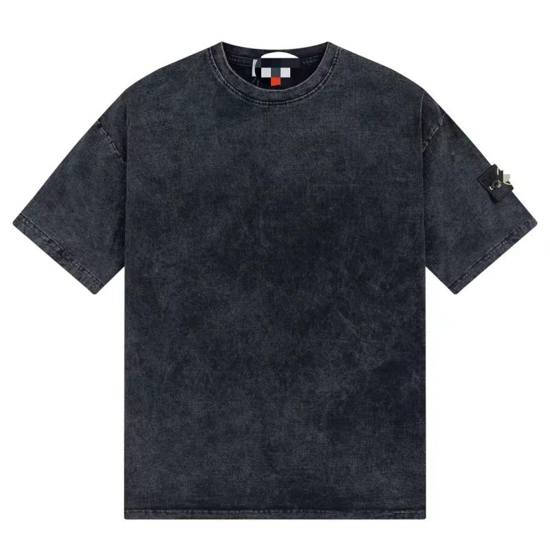 Tシャツ 男性用 コットン ウォッシュ加工 ルーズフィット 刺繍 ワンポイント ストリート カジュアル 春夏