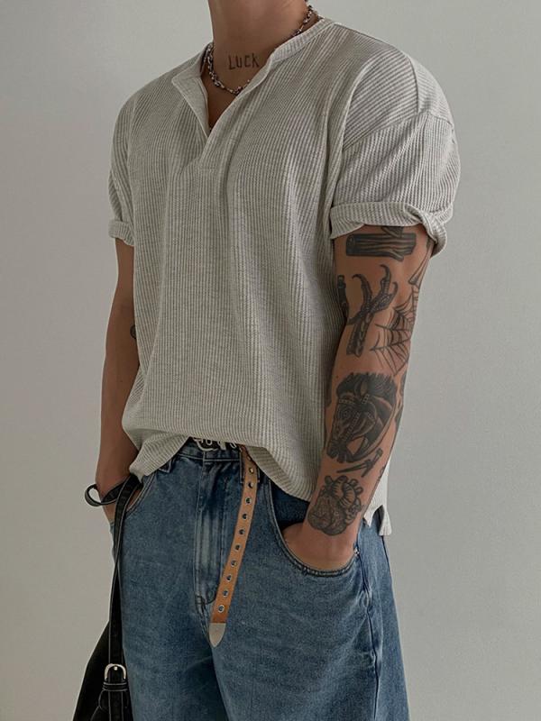 Tシャツ 男性用 半袖 ポリエステル混紡 Vネック カットソー ゆったり カジュアル 通勤 リラックス ウェア グレー ホワイト｜Tanzan 8,239円