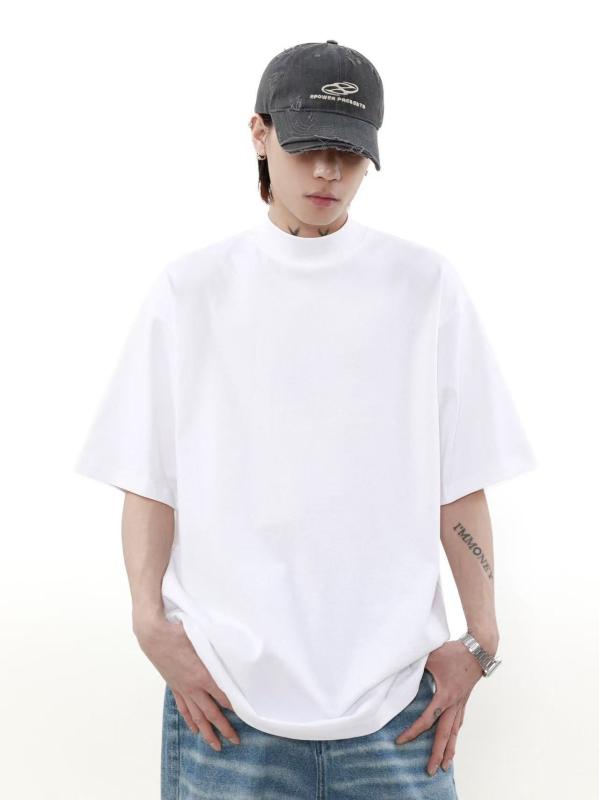 Tシャツ 男性用 コットン トップス ドロップショルダー ゆったり ラウンドネック 半袖 カットソー 無地 春夏 カジュアル ブラック ホワイト グレー