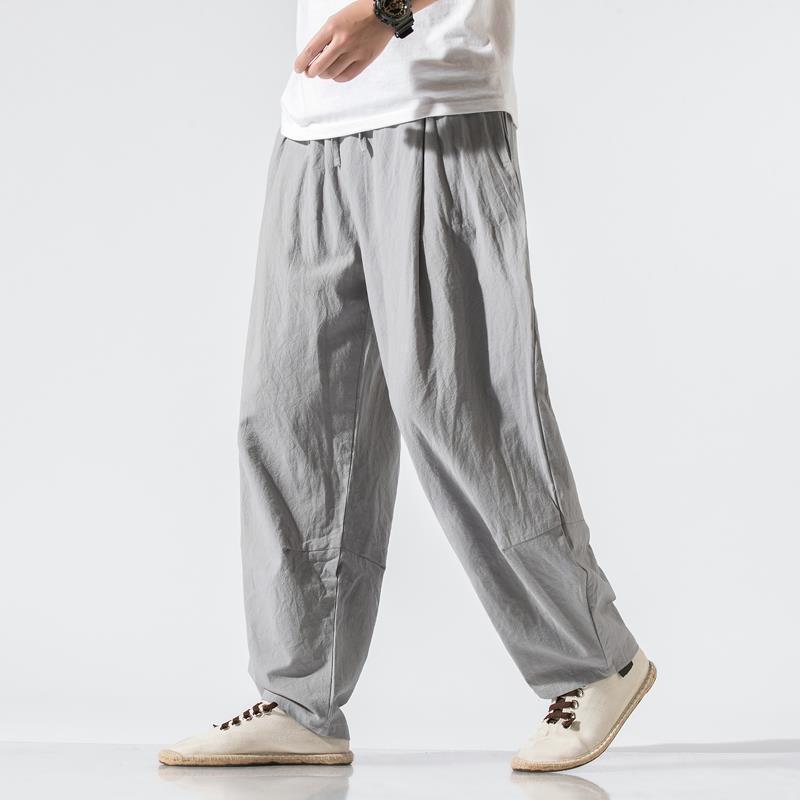 パンツ 男性用 リネンパンツ ワイドパンツ 中華風 ルームウェア 普段使い 春秋 薄手 涼しい ゆったり 大きいサイズ グレー 紺 ワインレッド ブラック ブルーグレー M L XL 2XL 3XL 4XL 5XL