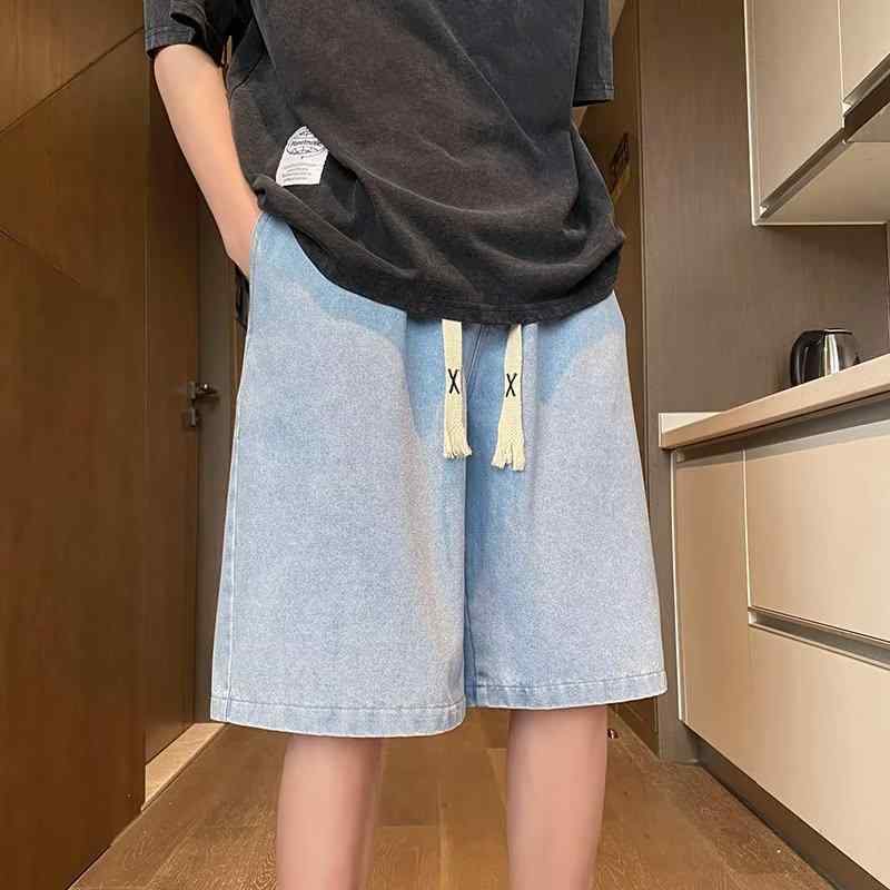 デニム メンズ ハーフパンツ ショートパンツ ゆったり ストレート 黒 ブルー アメカジ