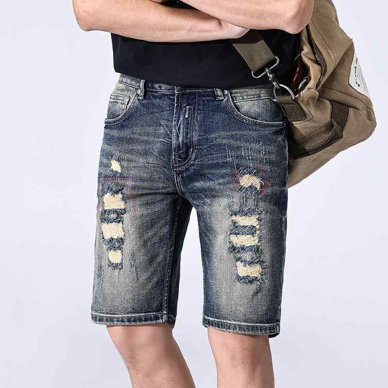デニム メンズ ハーフパンツ ダメージ加工 ウォッシュド ストレート 5分丈パンツ カジュアル 膝丈パンツ 綿 伸縮性 ストリート