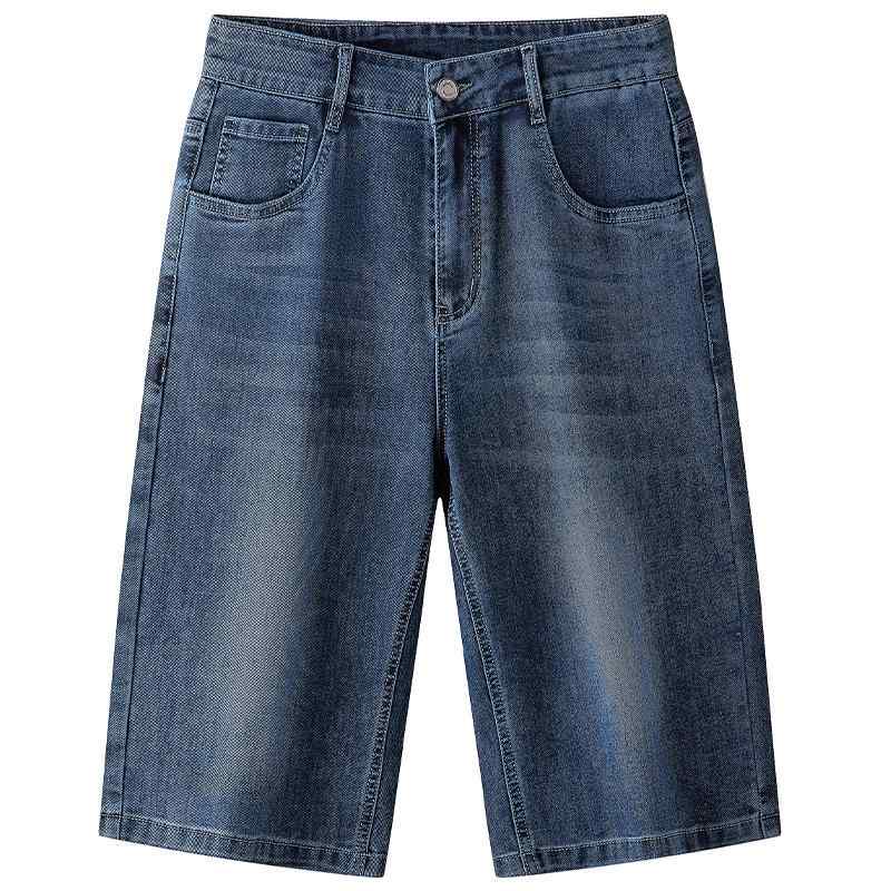 メンズ デニム ショートパンツ 直筒 ストレッチ ハーフパンツ 男性用 ジーパン 伸縮性 薄手 コットン混紡 普段使い 中藍 デニム藍 深藍
