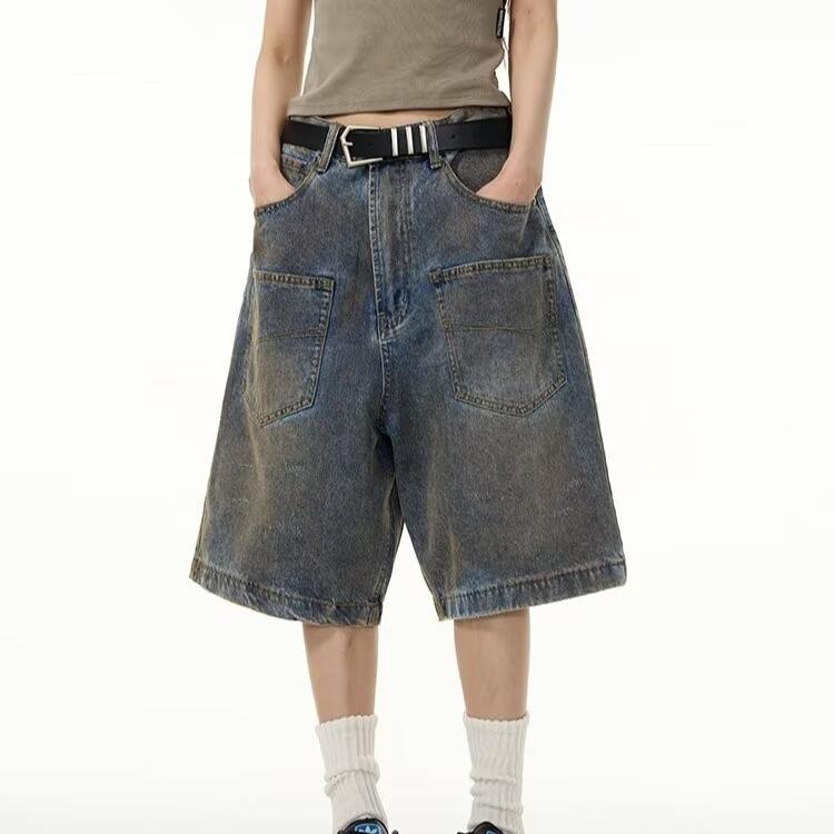 デニムパンツ 男性用 ジーンズ ハーフパンツ ストリート アメカジ ブルー カーキ コットン