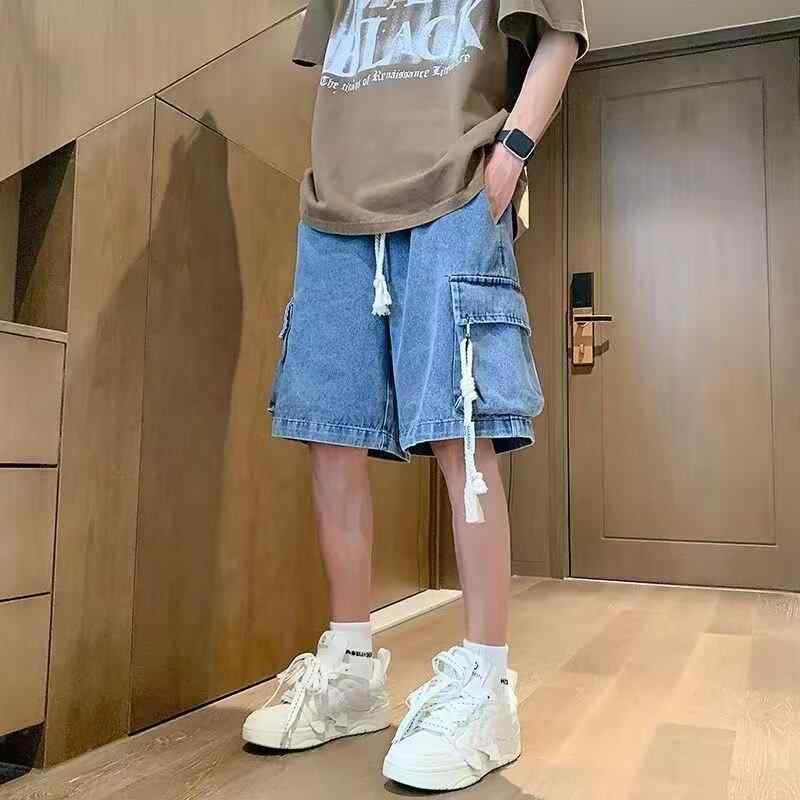 ハーフパンツ メンズ 男性用 デニム ワークパンツ ビッグシルエット ワイド ゆったり 大きめサイズ 5分丈 コットン 浅青色 濃い青色
