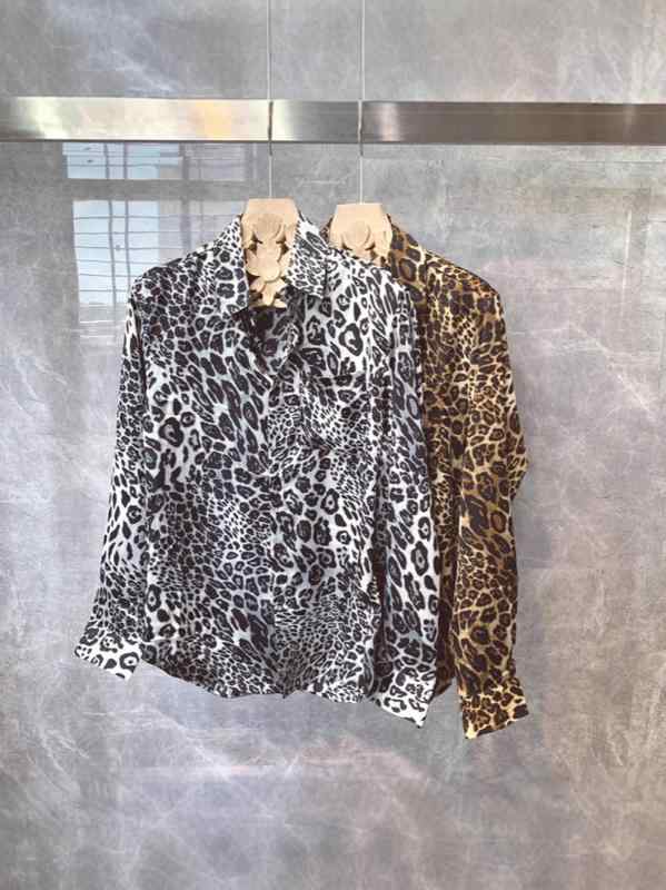 シャツ 男性用 ヒョウ柄 長袖 オープンカラー トップス 普段使い リラックスウェア ポリエステル 春秋