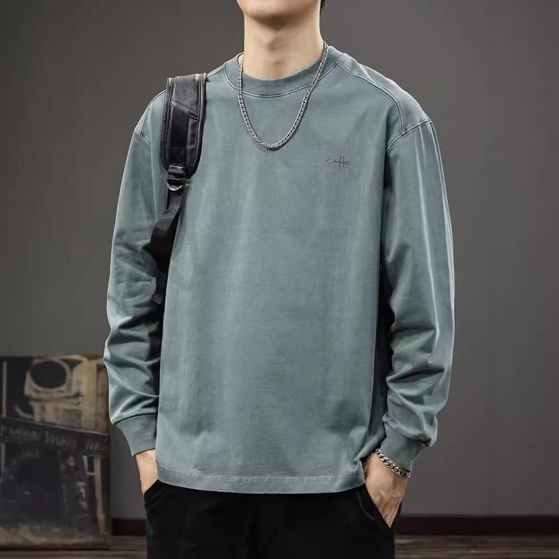 Tシャツ 男性用 長袖 コットン トップス ストリート アメカジ 古着風 プリントTシャツ 春秋 ルーズフィット 普段使い 部屋着 250g 丈夫 オリーブグリーン コーヒー色