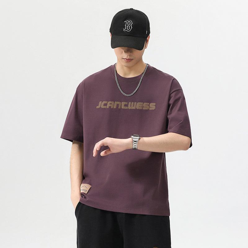 Tシャツ メンズ 半袖 コットン カジュアル トップス ロゴプリント クルーネック カットソー 普段使い 部屋着 アウトドア ブラック コーヒー ホワイト パープル