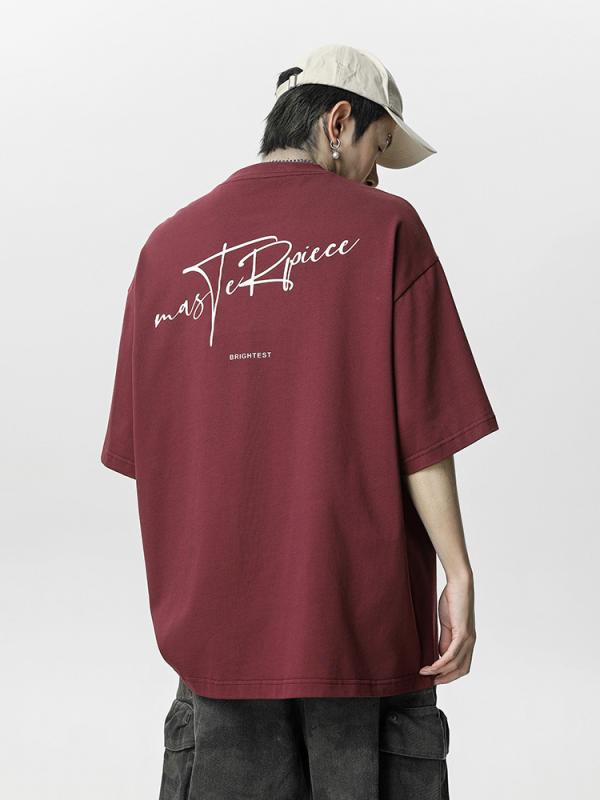Tシャツ 男性用 コットン トップス 美式レトロ アルファベット柄 プリント 半袖 ゆったり 体型カバー 白 グレー 黒 赤 黄色 桃色 ピンク パープル 草霜グレー 雅青黒 鯊尾グレー 山南杏