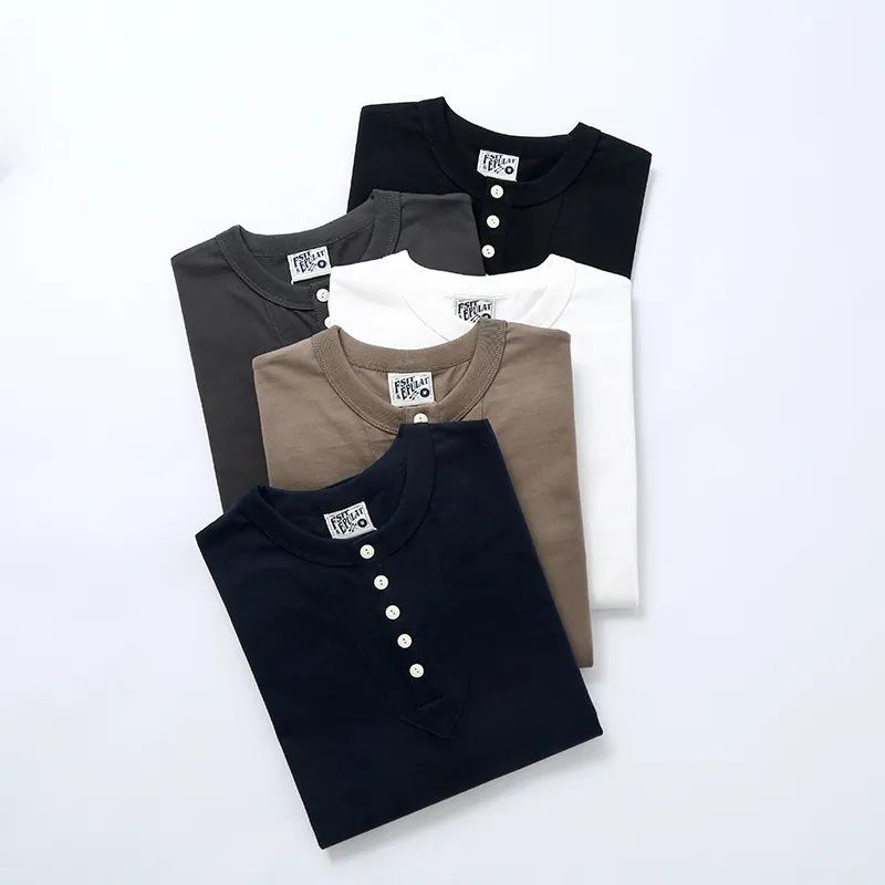 Tシャツ メンズ 男性用 長袖 純綿 レトロ 秋冬 ヘンリーネック 無地 カットソー トップス カジュアル 普段使い 重ね着 インナー 白 青 灰色 黒 カーキ