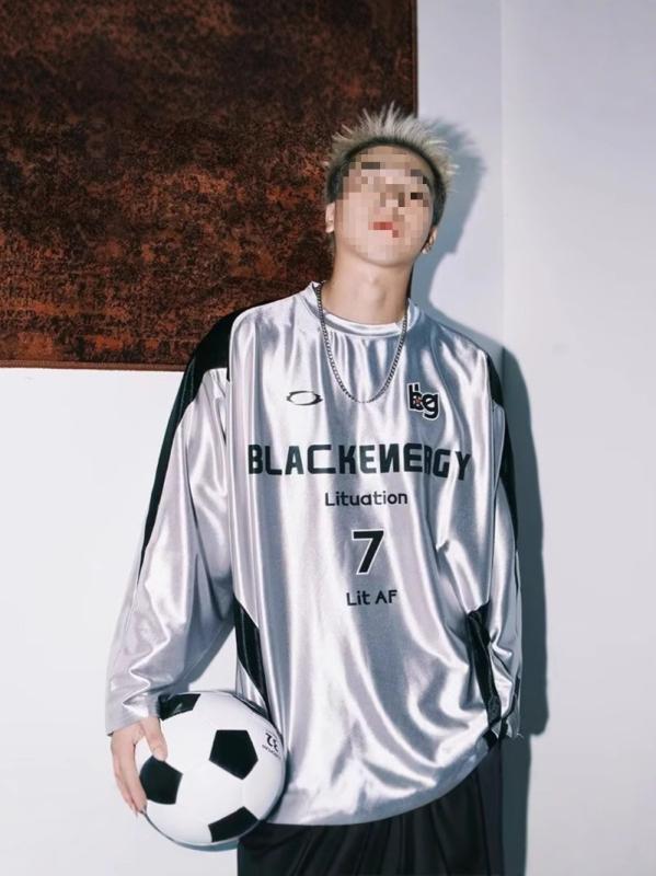 Tシャツ 男性用 ベースボールシャツ シルバー 長袖 切り替え 配色 アルファベット プリント スポーツ ストリート トップス