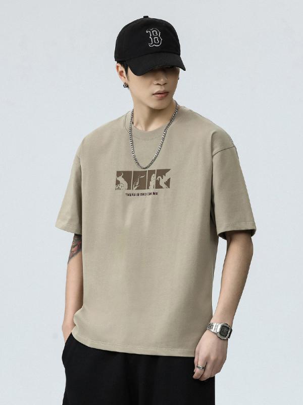 Tシャツ メンズ 半袖 コットン 夏 薄手 接触冷感 吸湿速乾 クルーネック プリント トップス カットソー スポーティー カジュアル 普段使い 部屋着 白 黒 グレー
