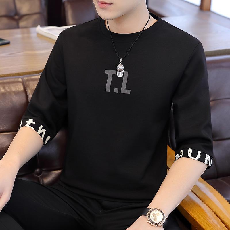 Tシャツ メンズ 男性用 7分袖 5分袖 トップス カットソー 春夏 無地 ゆったり おしゃれ 普段使い 白 黒
