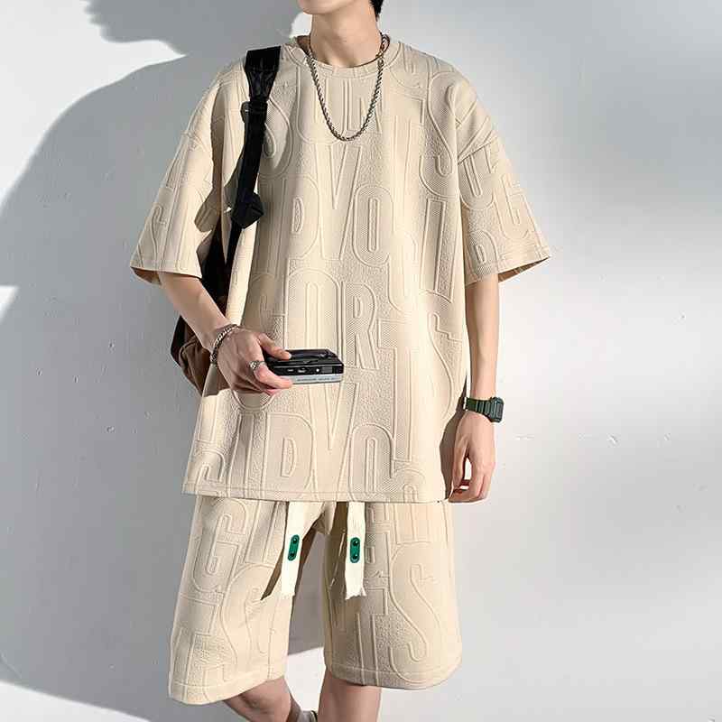 メンズ Tシャツ ショートパンツ セットアップ 男性用 普段使い 部屋着 ポリエステル混紡 ホワイト ブラック系