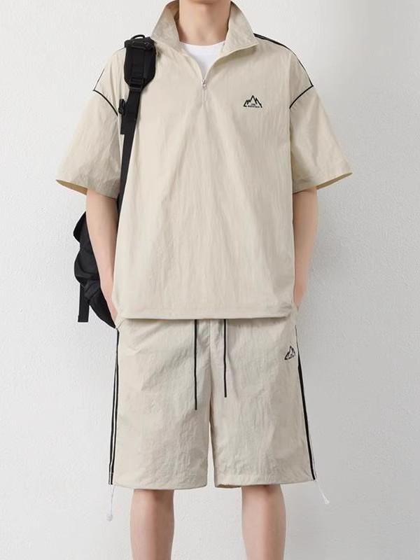 シャツ メンズ 男性用 ストライプ柄 半袖 Tシャツ ショートパンツ セットアップ 部屋着 ルームウェア 接触冷感 吸湿速乾 薄手 ブラック グリーン カーキ リラックス カジュアル
