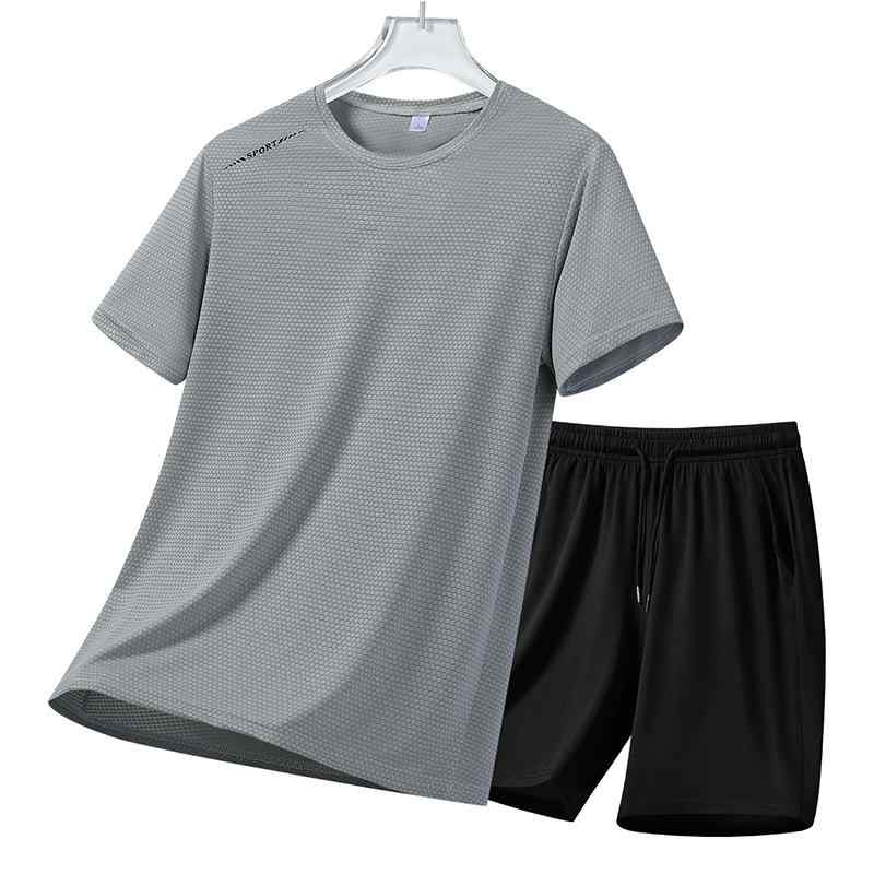 メンズ スポーツウェア 上下セット Tシャツ ショートパンツ ポリエステル 薄手 接触冷感 涼感 部屋着 普段使い 運動着 アウトドア 白色 灰色 ピンク系 杏色 水色 黒色
