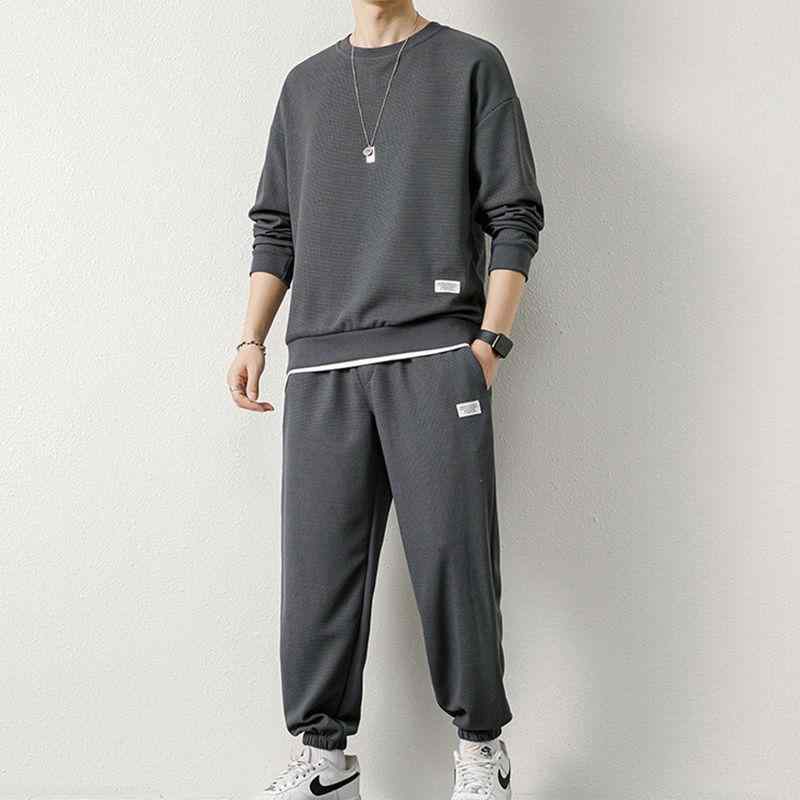 スウェット セットアップ 男性用 長袖 トップス パンツ ジャージ 上下セット 部屋着 ルームウェア ウォッフル生地 ポリエステル混紡 春秋 普段使い ライトグレー ダークグレー オレンジ レッド ブルー ネイビー ホワイト ブラック ベージュ