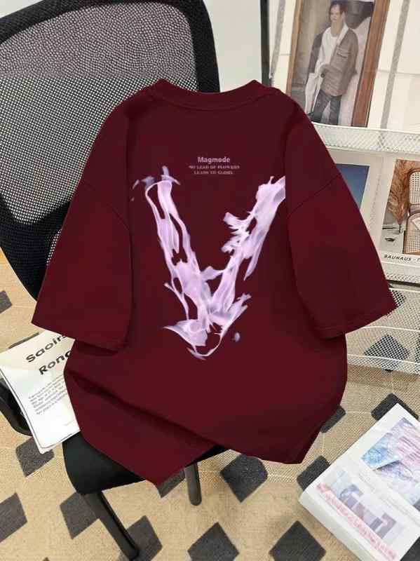 Tシャツ 男性用 半袖 コットン ゆったり プリント クルーネック ドロップショルダー カットソー 260g 厚手 カジュアル スタイル 春夏 普段使い 部屋着