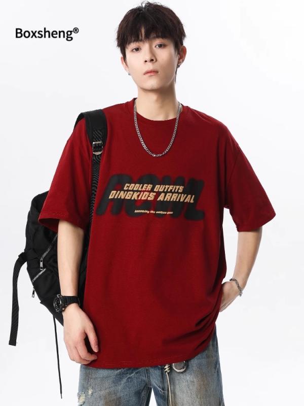 Tシャツ 男性用 半袖 夏物 アメカジ ストリート系 アルファベット柄 プリント コットン ゆったり 運動 普段使い 薄手 黒 ブラック 赤 レッド 4,628円