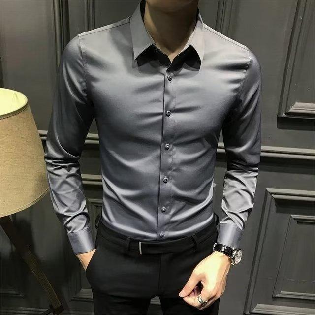 シャツ メンズ 男性用 長袖 ビジネス トップス 無地 スリム 形態安定 黒 白 青 春秋 薄手 普段使い 通勤用