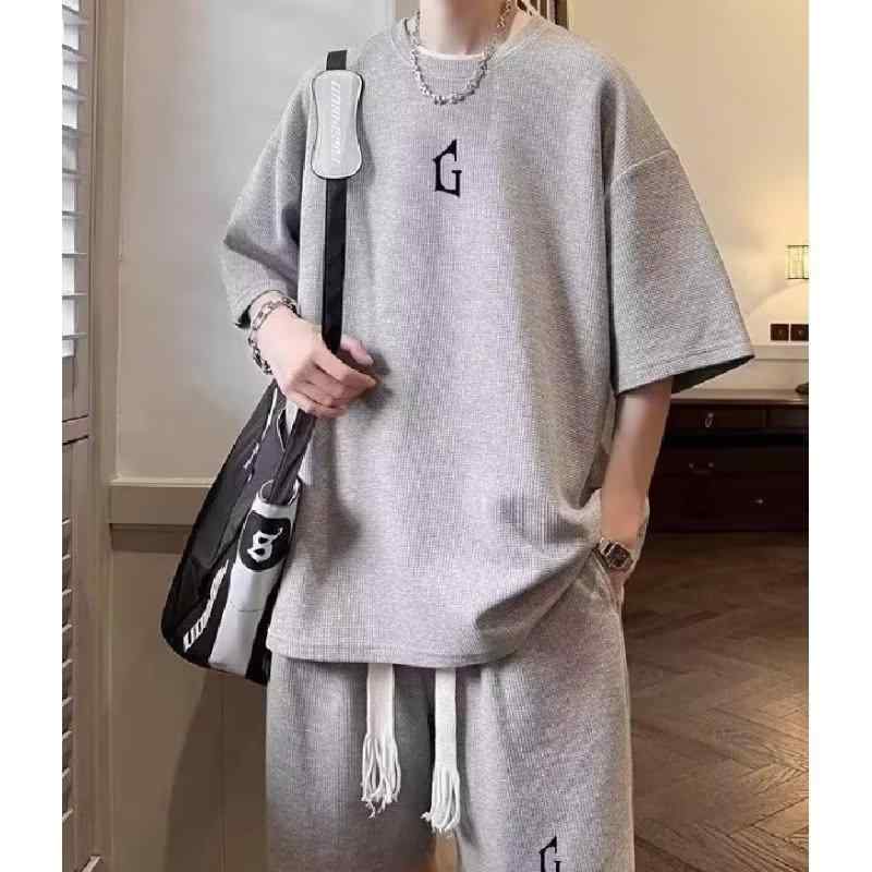 メンズ 半袖Tシャツ ハーフパンツ セットアップ ワッフル 接触冷感 ポリエステル スポーツ カジュアル ウェア 男性用 部屋着 ルームウェア 春夏 ブラック ホワイト グレー