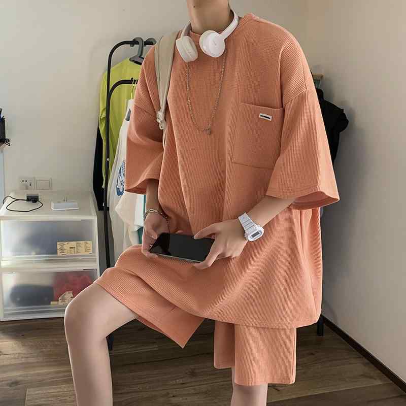 メンズ セットアップ Tシャツ ハーフパンツ 接触冷感 部屋着 男性用 上下セット 5分袖 ポリエステル 普段使い 運動着 春夏 オレンジ グレー ブラック 4,289円