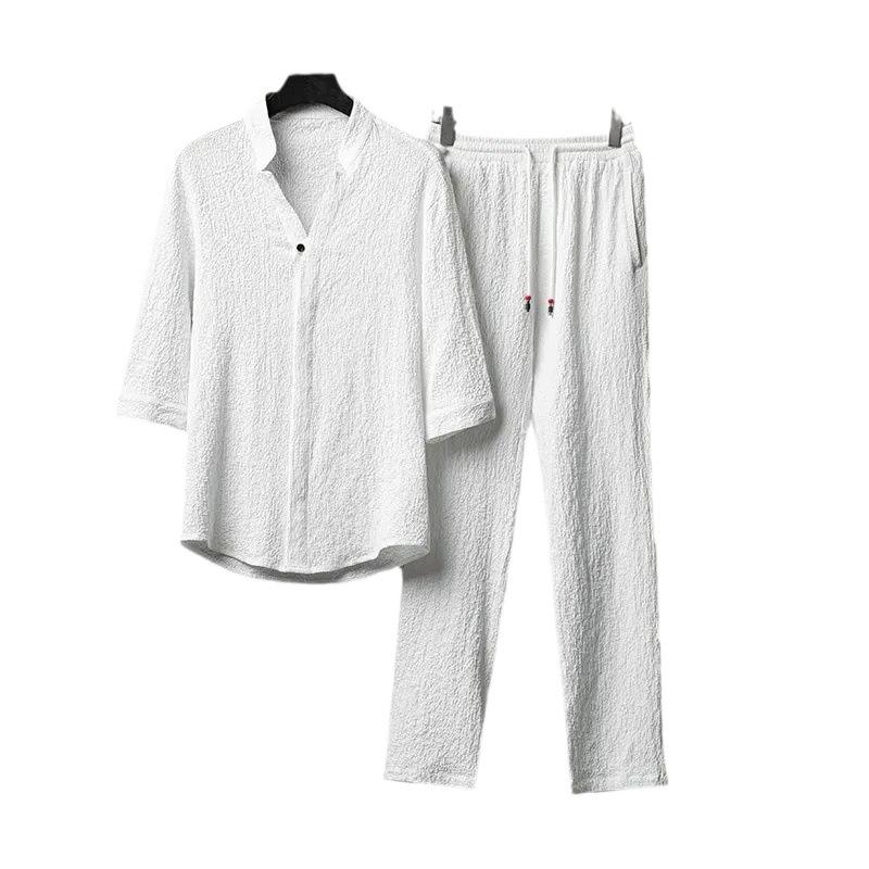 メンズ Tシャツ 5分袖 男性用 9分丈パンツ 上下セット 大きいサイズ 薄手 部屋着 リラックスウェア 春夏 ホワイト グレー ブラック